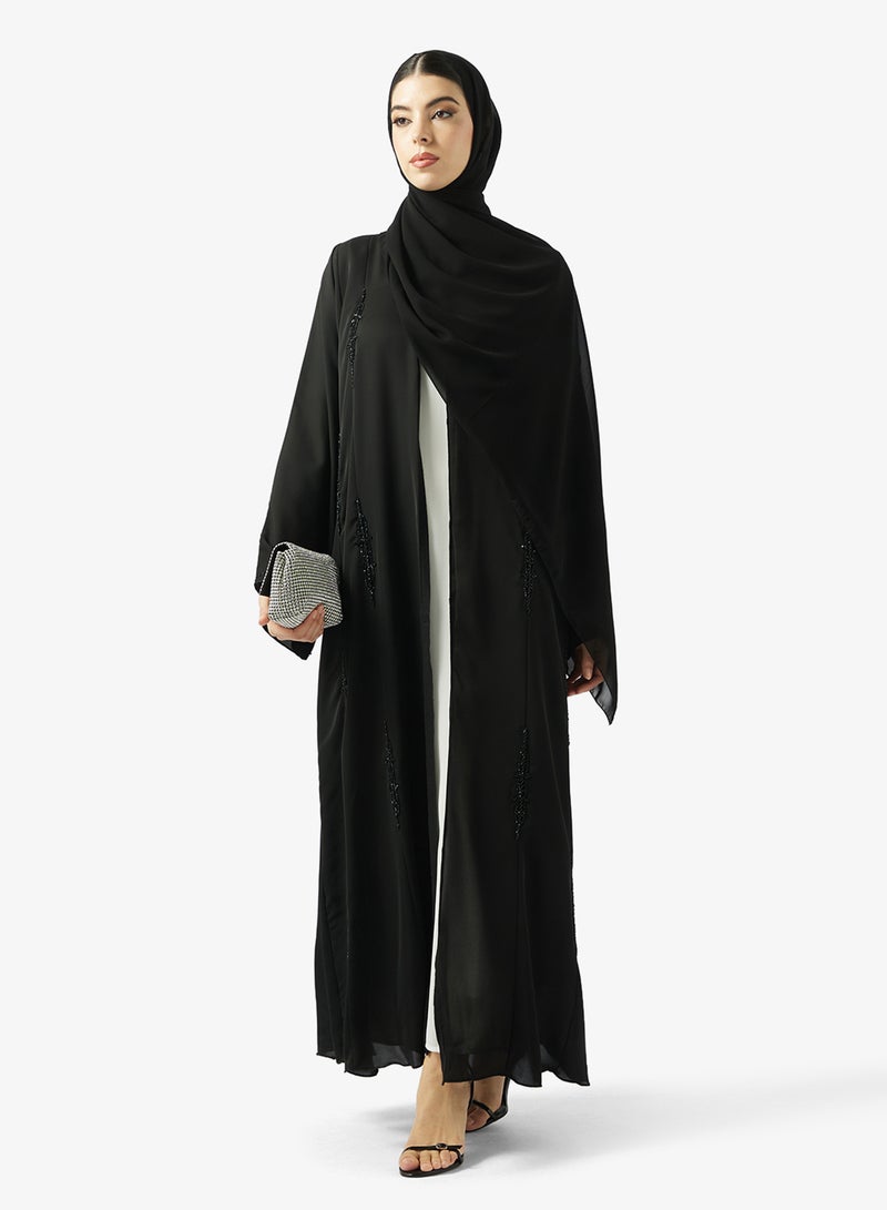 hayas closet Embellished Open Front V Neck Abaya - Image 1